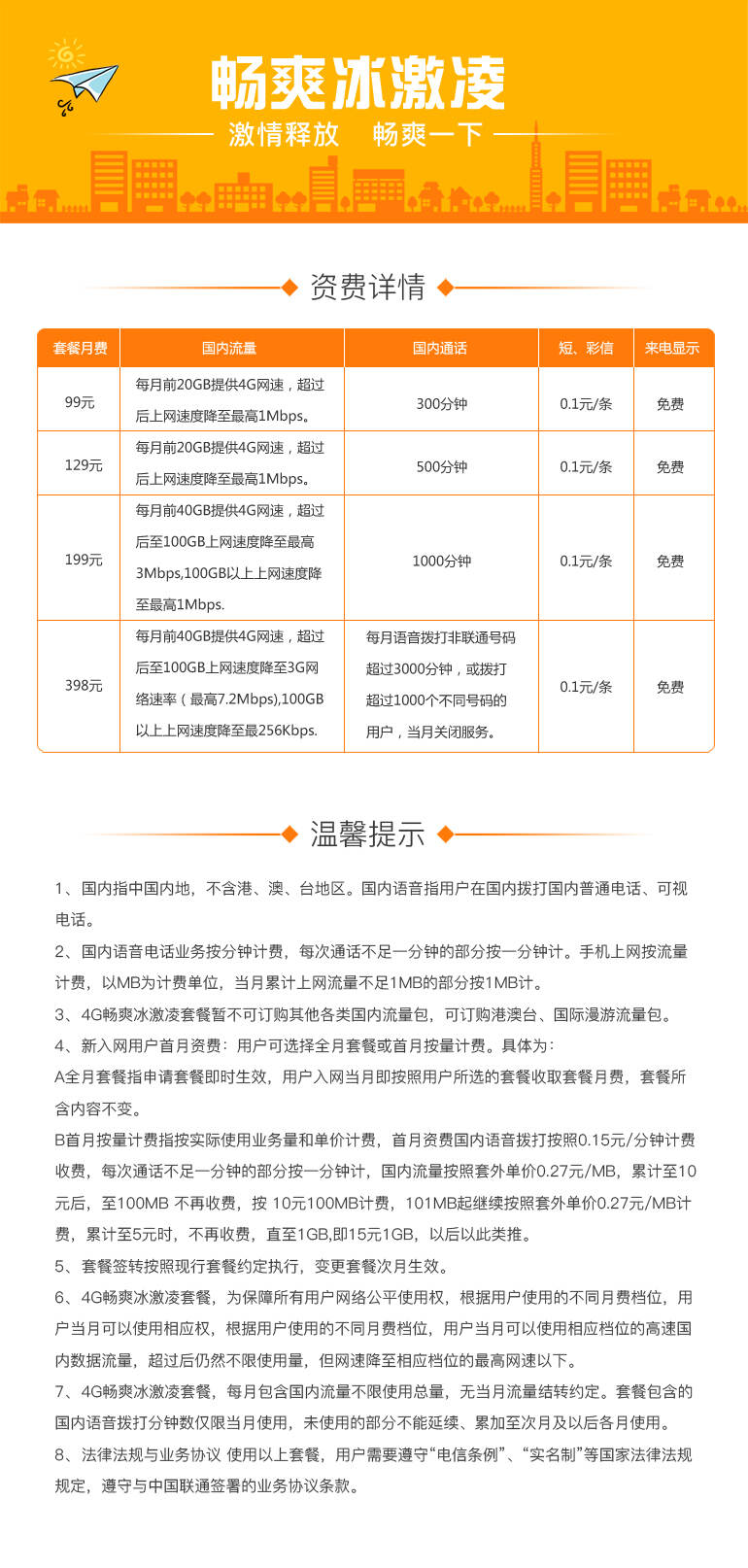 4g畅爽冰激凌国内流量套餐-129元/月—中国联通
